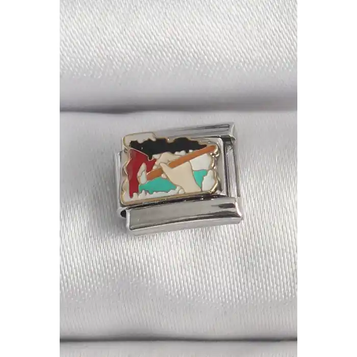 316L Çelik Gümüş Renk Renkli Palet Fırça İşlemeli Model Nomination Charm