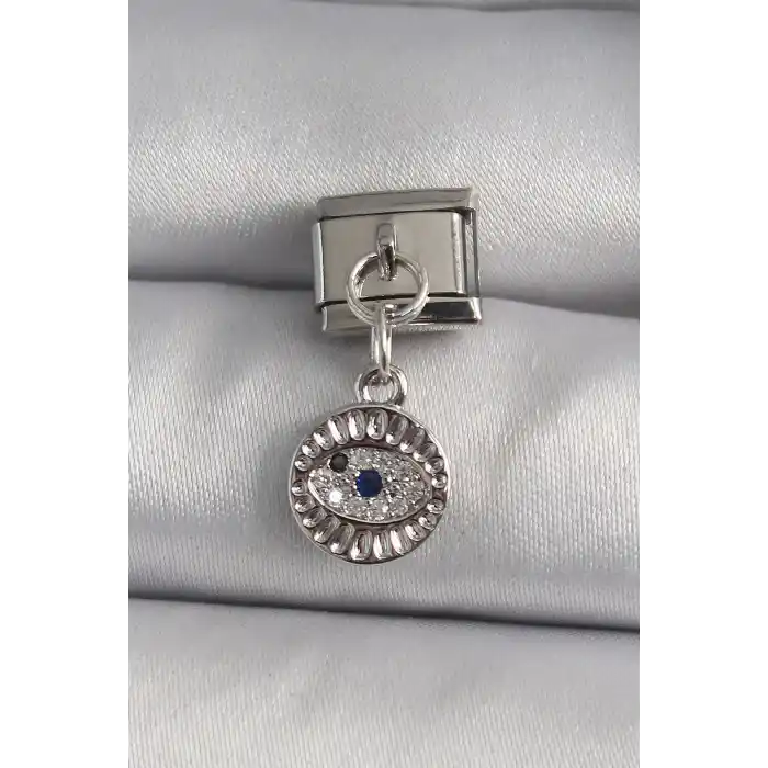 316L Çelik Gümüş Renk Sallantı Zirkon Taşlı Göz Model Nomination Charm