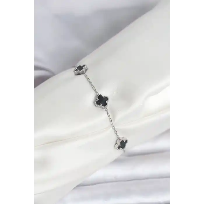 316L Çelik Gümüş Renk Siyah Baby Boy Yonca Bileklik