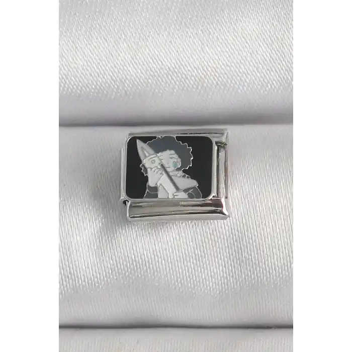 316L Çelik Gümüş Renk Siyah İşlemeli Portre Model Nomination Charm