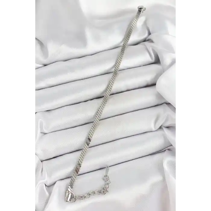 316L Çelik Gümüş Renk Yassı Zincir Model Kadın Bileklik