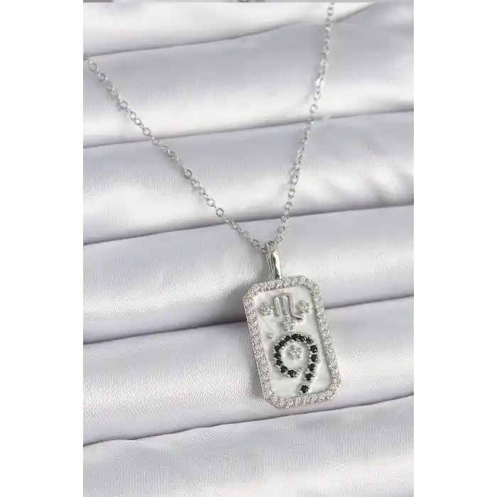 316L Çelik Gümüş Renk Zincir Akrep Burcu Zirkon Taşlı Kadın Kolye