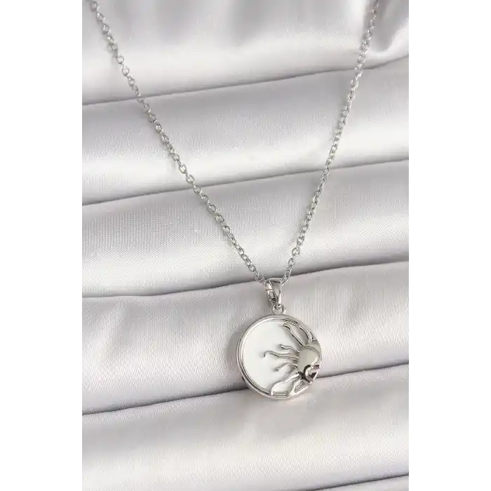 316L Çelik Gümüş Renk Zincir Beyaz Mineli Gün Batımı Model Kadın Kolye