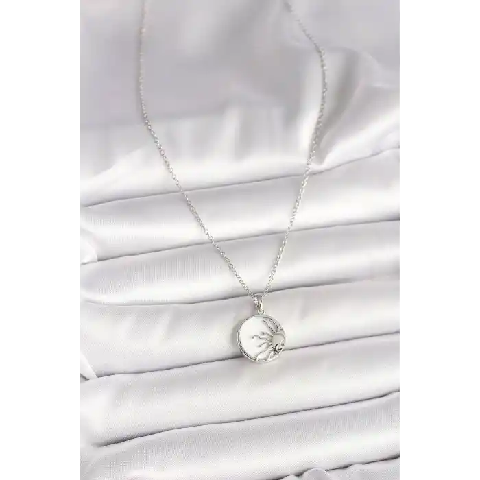 316L Çelik Gümüş Renk Zincir Beyaz Mineli Gün Batımı Model Kadın Kolye