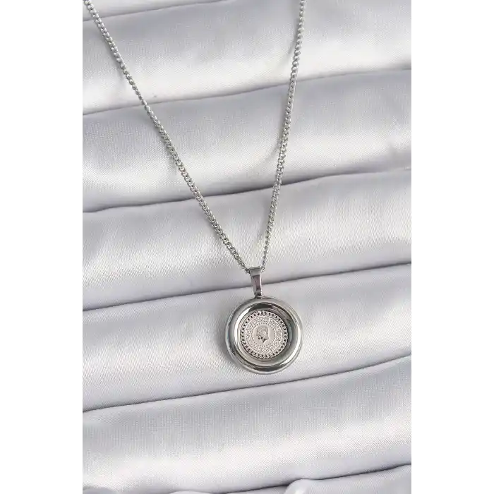 316L Çelik Gümüş Renk Zincir Gümüş Renk Altın Model Kadın Kolye