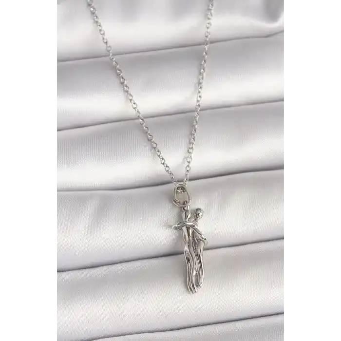 316L Çelik Gümüş Renk Zincir Sarılma Model Kadın Kolye