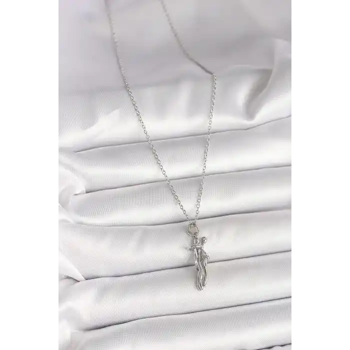 316L Çelik Gümüş Renk Zincir Sarılma Model Kadın Kolye