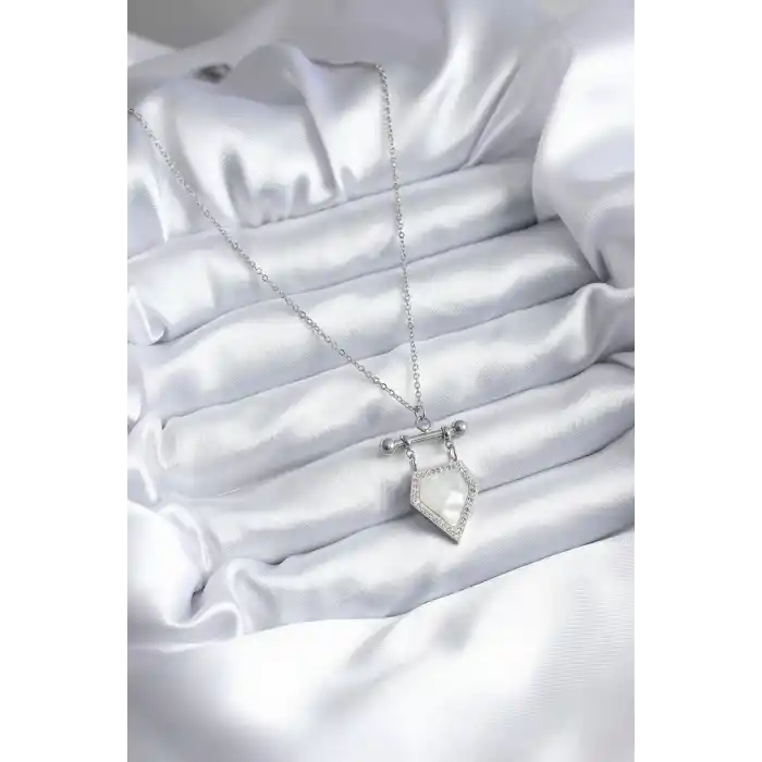 316L Çelik Gümüş Renk Zirkon Taş Detay Kadın Kolye