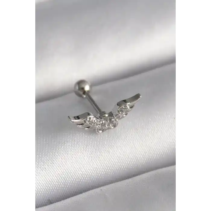 316L Çelik Gümüş Renk Zirkon Taş Detay Kanat Model Tragus Piercing