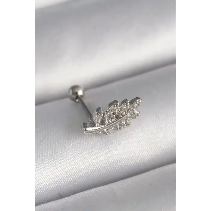 316L Çelik Gümüş Renk Zirkon Taşlı Dal Tragus Piercing