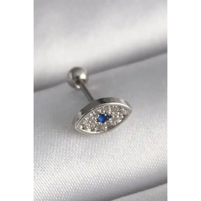 316L Çelik Gümüş Renk Zirkon Taşlı Göz Tragus Piercing