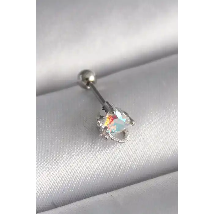 316L Çelik Gümüş Renk Zirkon Taşlı Kalp Tragus Piercing