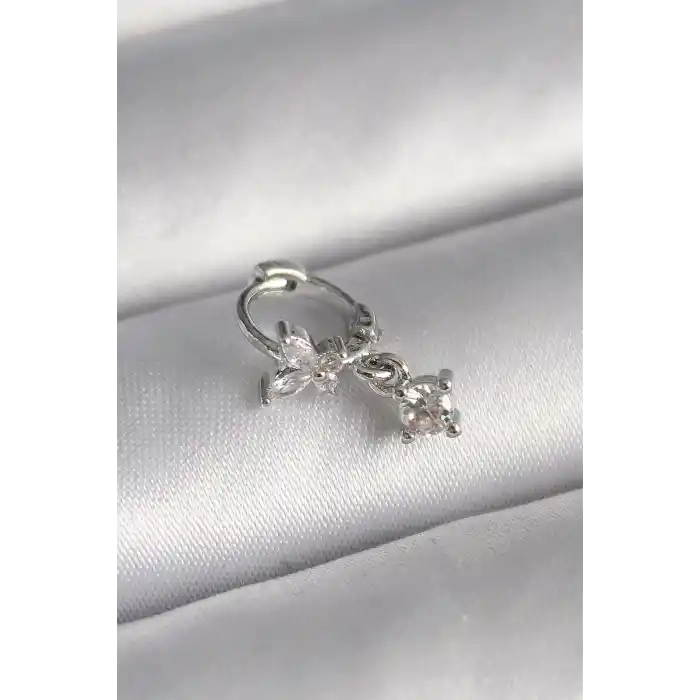 316L Çelik Gümüş Renk Zirkon Taşlı Kelebek Model Sallantı Detay Tragus Piercing