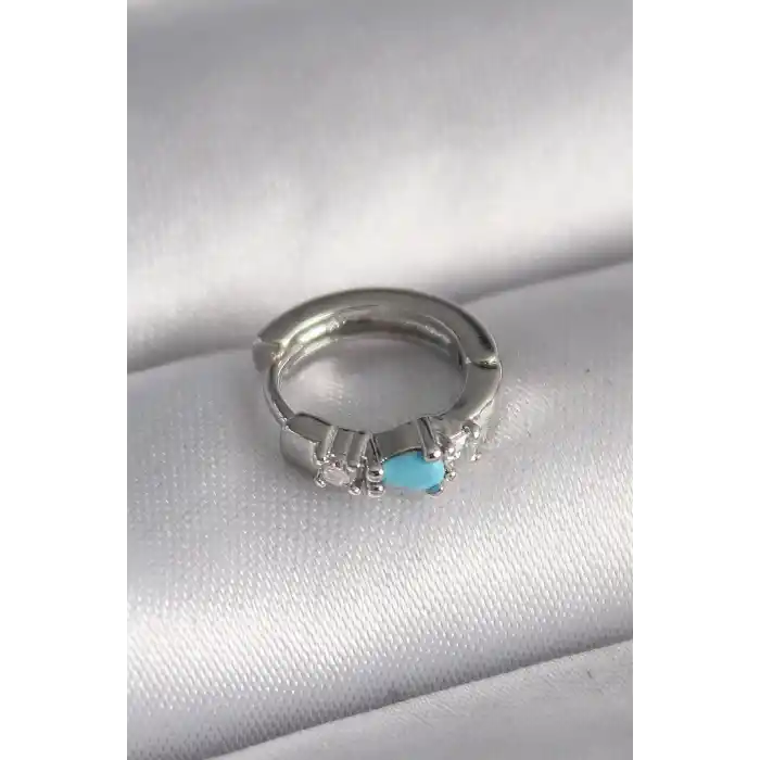 316L Çelik Gümüş Renk Zirkon Taşlı Mavi Boncuk Detay Tragus Piercing