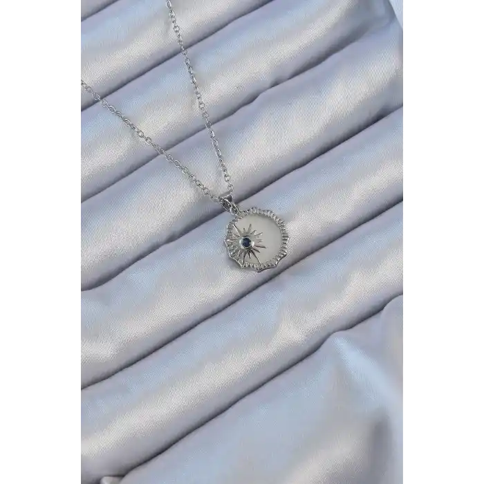 316L Çelik Gümüş Renk Zirkon Taşlı Mineli Kutup Yıldızı Kolye