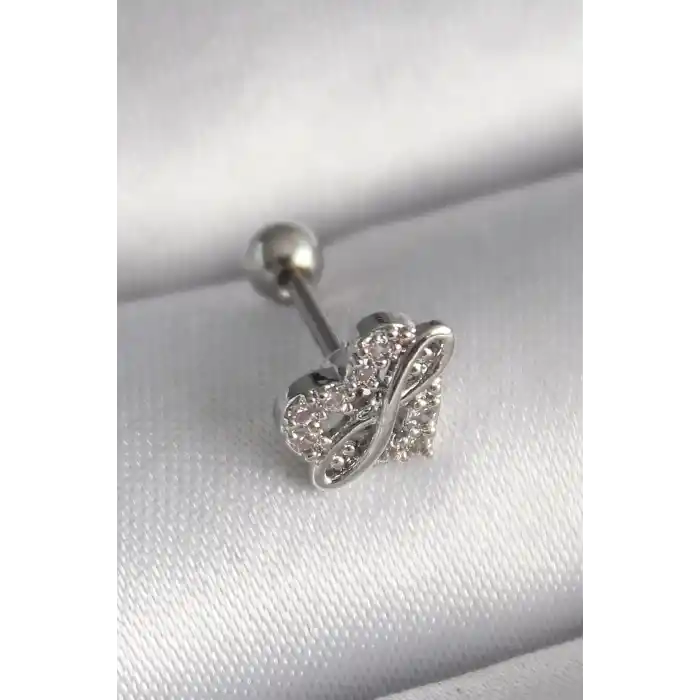 316L Çelik Gümüş Renk Zirkon Taşlı Sonsuzluk Detay Tragus Piercing