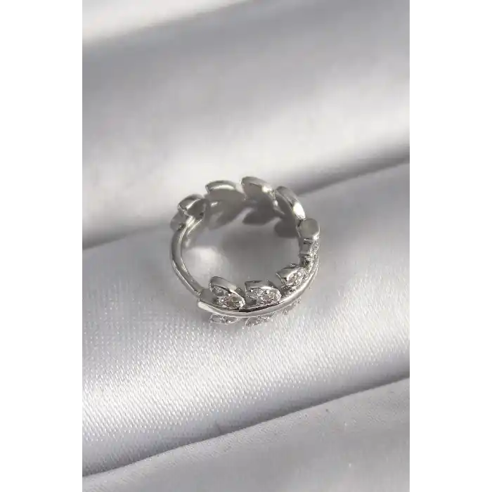 316L Çelik Gümüş Renk Zirkon Taşlı Yaprak Model Tragus Piercing