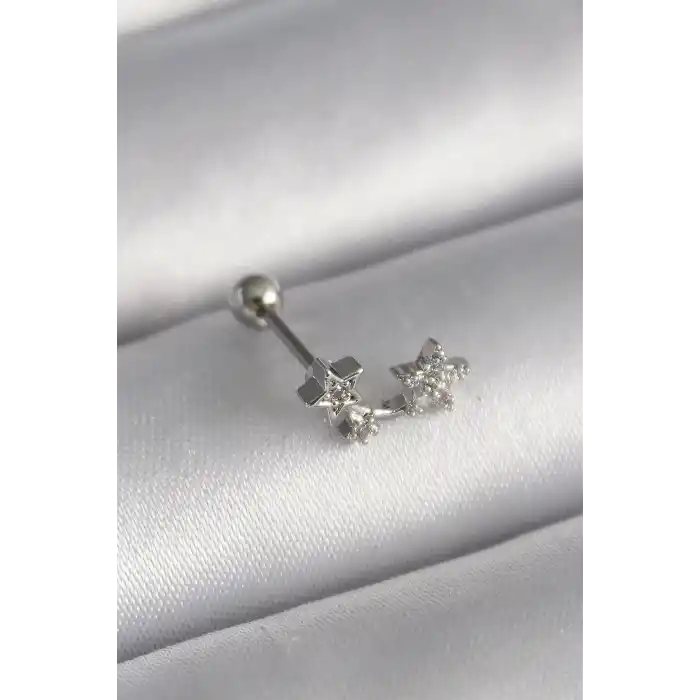 316L Çelik Gümüş Renk Zirkon Taşlı Yıldız Tragus Piercing