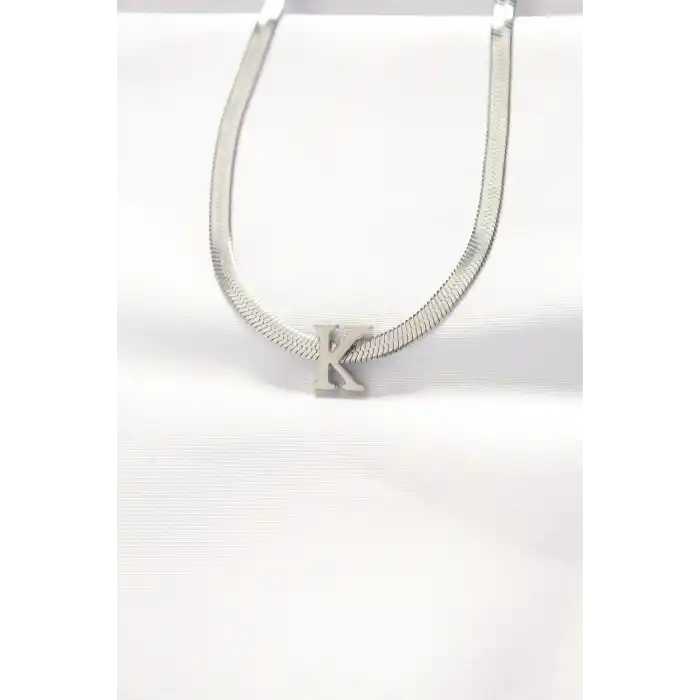 316L Çelik K Harfli Silver Renk İtalyan Zincirli Kolye