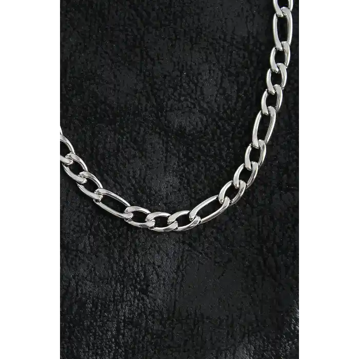 316L Çelik Kalın Figaro Zincir Model Gümüş Renk Erkek Kolye