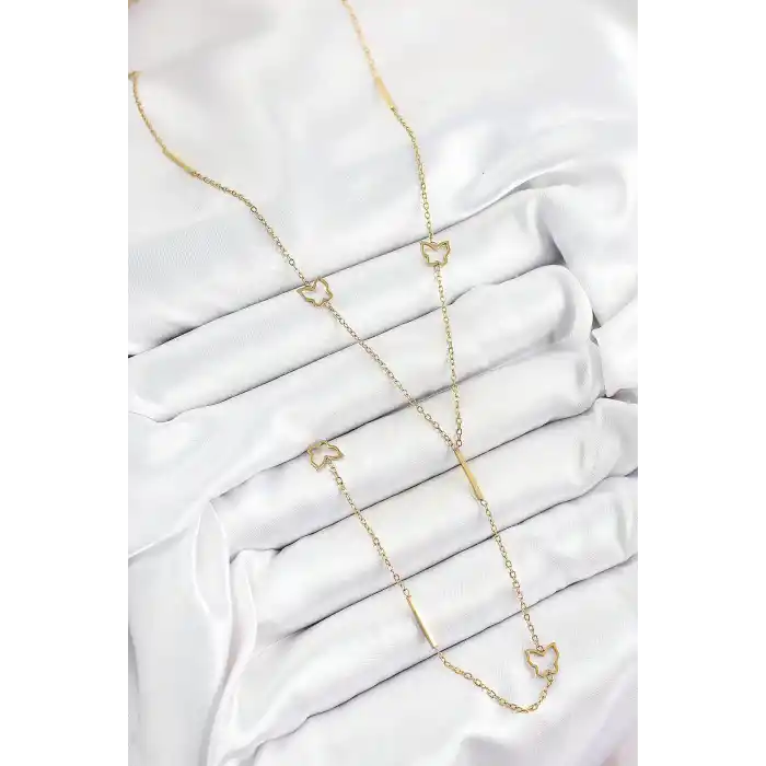 316L Çelik Kelebek Figürlü Y Model Gold Renk Kadın Kolye