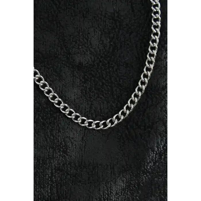 316L Çelik Klasik Oval Zincir Model Gümüş Renk Erkek Kolye