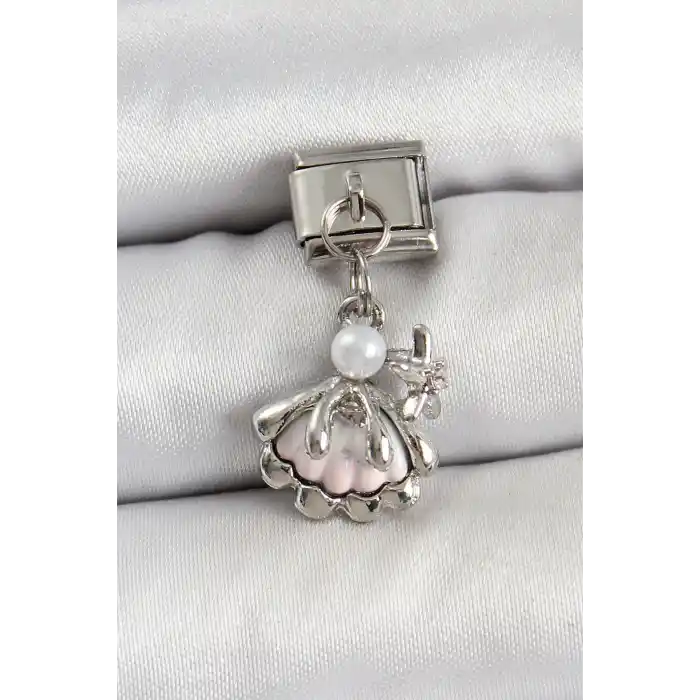 316L Çelik Sallantılı İnci Detaylı İstiridye Model Gümüş Renk Nomination Charm