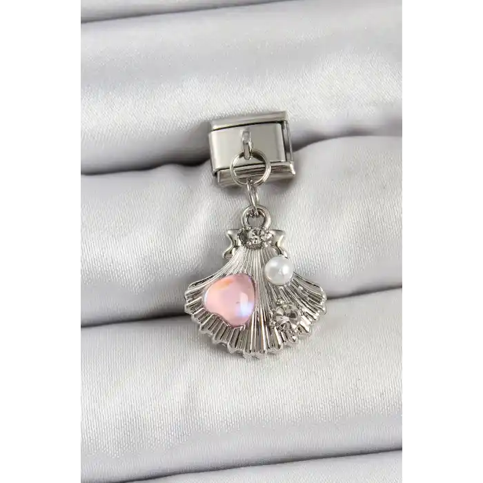 316L Çelik Sallantılı İnci Detaylı İstiridye Model Gümüş Renk Nomination Charm