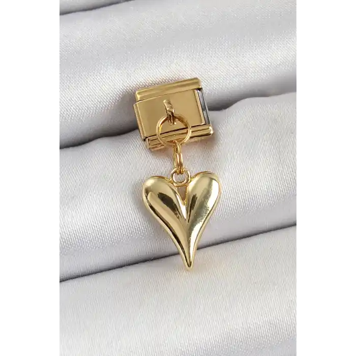 316L Çelik Sallantılı Kalp Model Gold Renk Nomination Charm