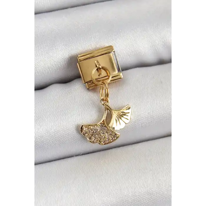 316L Çelik Sallantılı Zirkon Taşlı Balık Kuyruğu Model Gold Renk Nomination Charm
