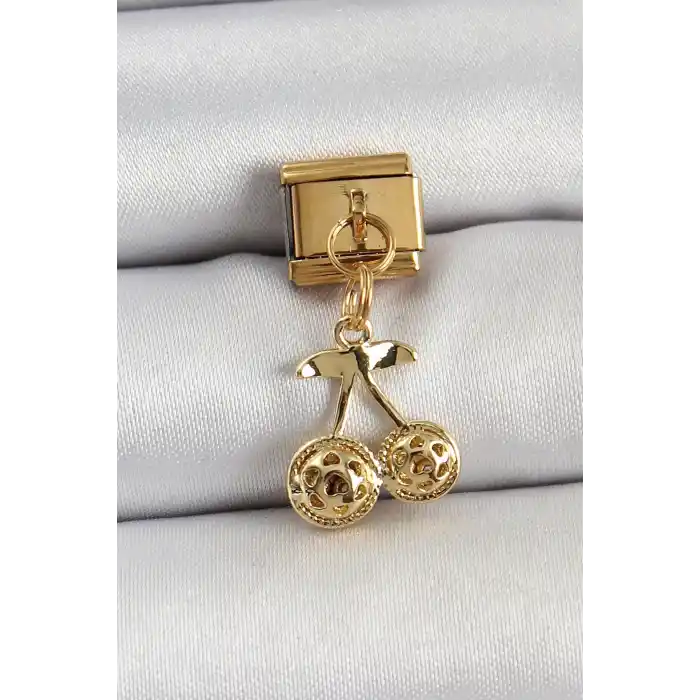 316L Çelik Sallantılı Zirkon Taşlı Fiyonk Model Gold Renk Nomination C316L Çelik Sallantılı Kiraz Model Gold Renk Nomination Charm