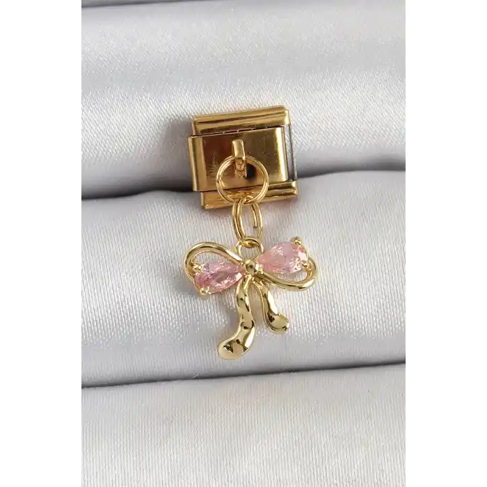 316L Çelik Sallantılı Zirkon Taşlı Fiyonk Model Gold Renk Nomination Charm