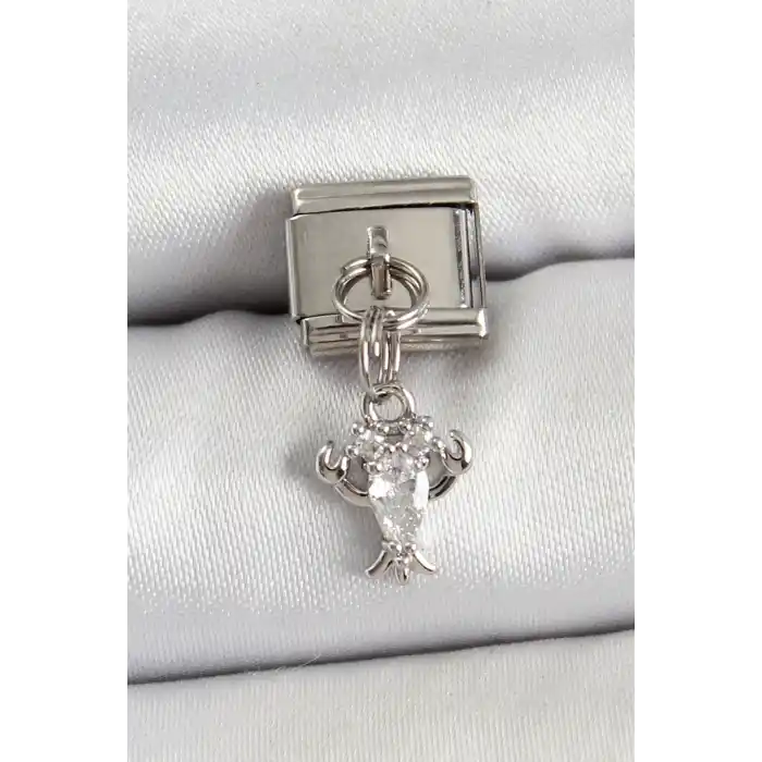316L Çelik Sallantılı Zirkon Taşlı Yengeç Model Gümüş Renk Nomination Charm