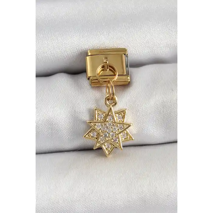 316L Çelik Sallantılı Zirkon Taşlı Yıldız Model Gold Renk Nomination Charm
