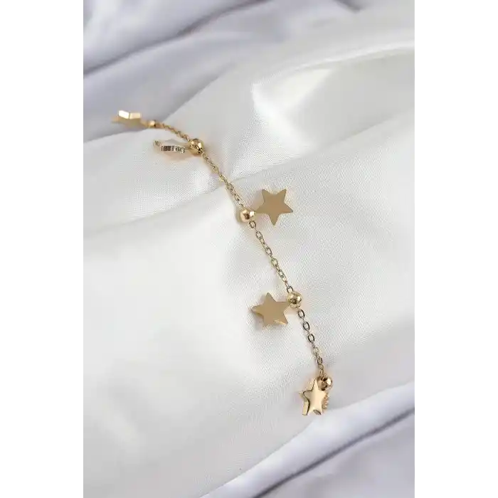 316L Çelik Sıralı Yıldız Model Gold Renk Kadın Bileklik