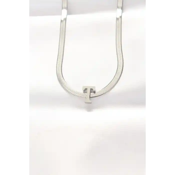 316L Çelik T Harfli Silver Renk İtalyan Zincirli Kolye