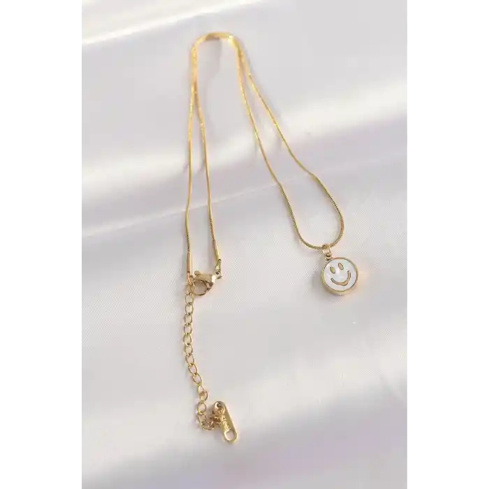 316L Çelik Zincir Altın Renk Mermer Desenli Minimal Smile Kolye