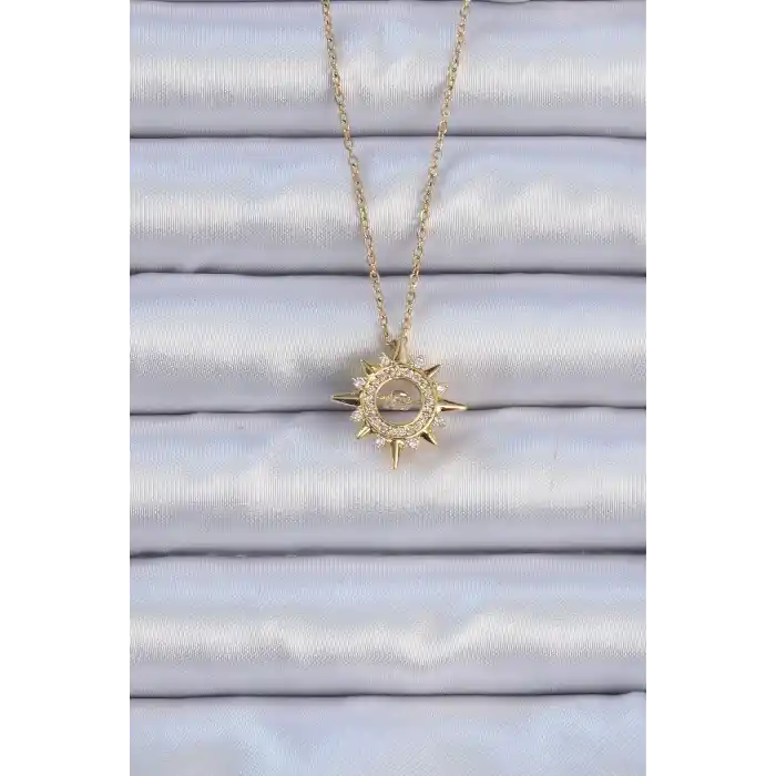 316L Çelik Zincir Altın Renk Zirkon Taşlı Parlayan Yıldız Kolye