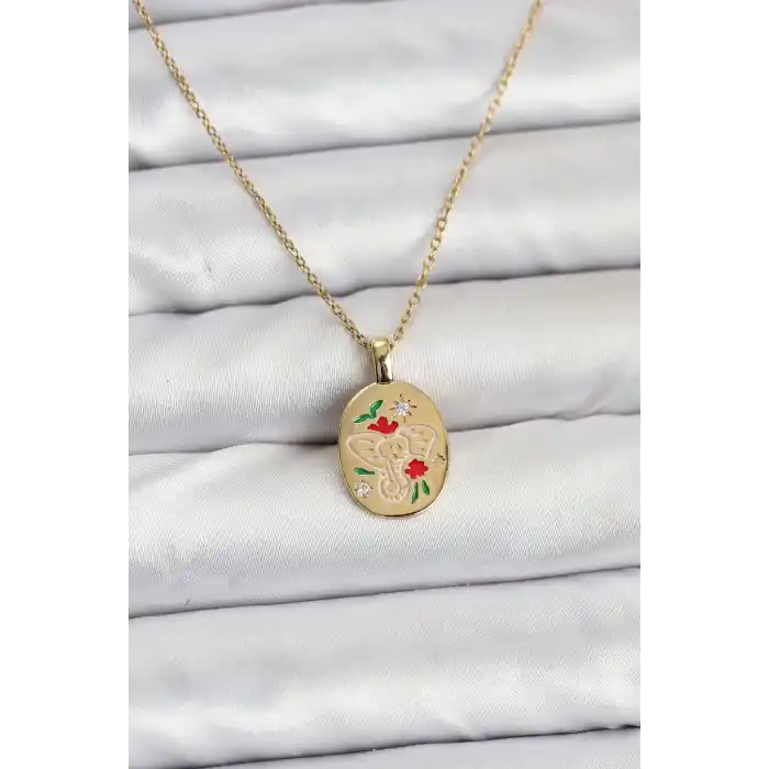 316L Çelik Zincir Gold Renk Fil Figürlü Kadın Kolye