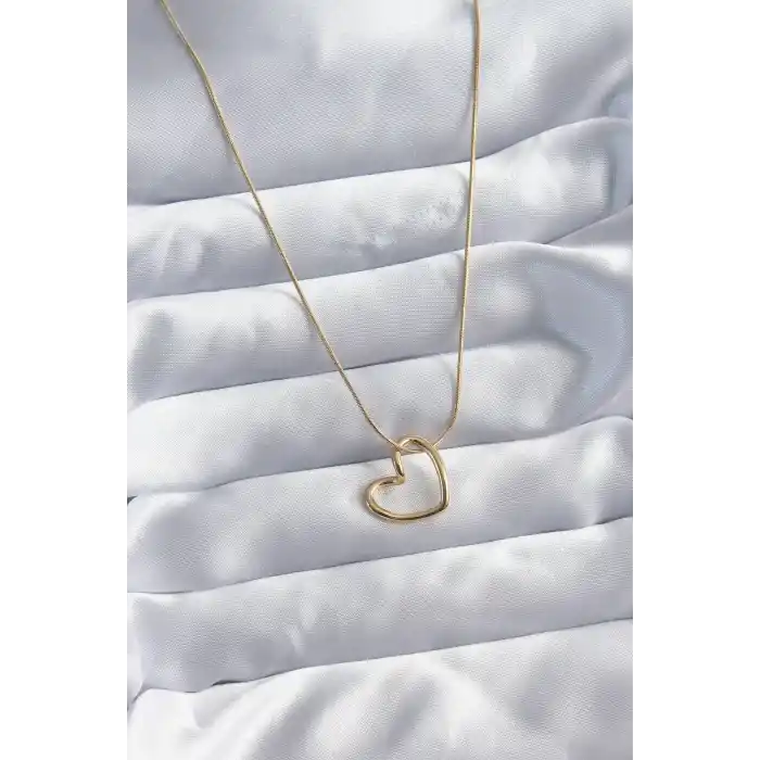 316L Çelik Zincir Gold Renk Kalp Model Kadın Kolye
