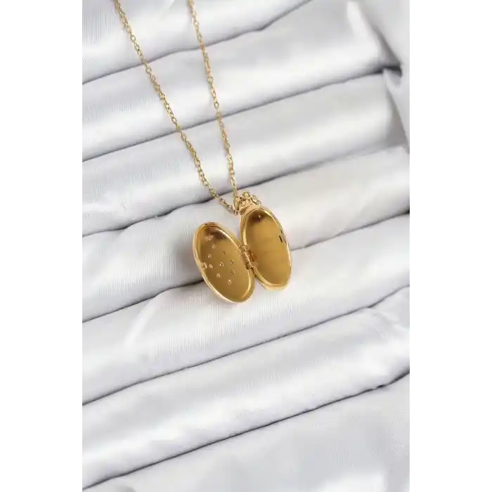 316L Çelik Zincir Gold Renk Kapaklı Açılabilir Model Kadın Kolye