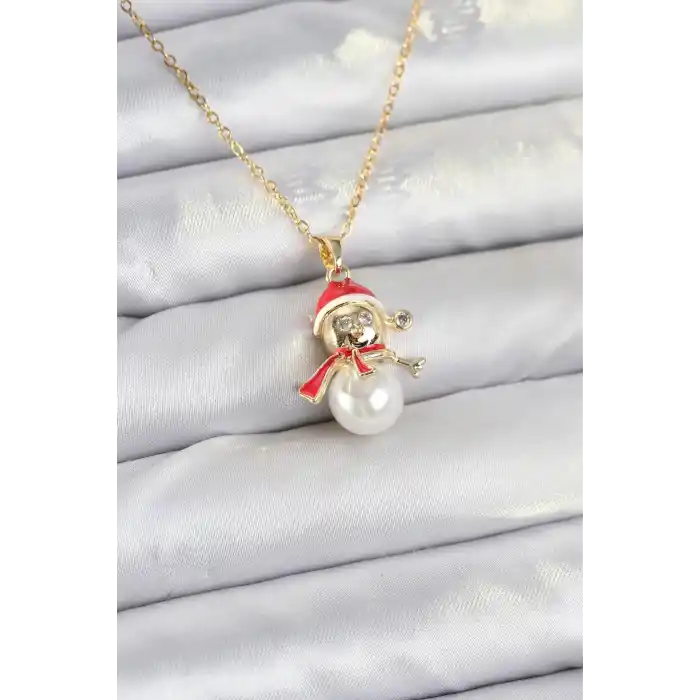 316L Çelik Zincir Gold Renk Kardan Adam Model Yılbaşı Temalı Kadın Kolye