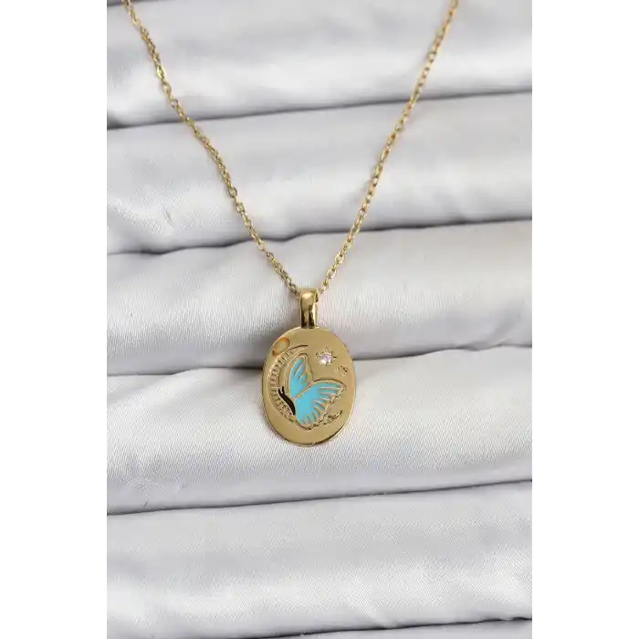 316L Çelik Zincir Gold Renk Kelebek Figür Kadın Kolye