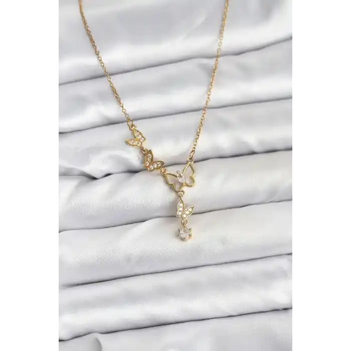 316L Çelik Zincir Gold Renk Kelebek Model Kadın Kolye