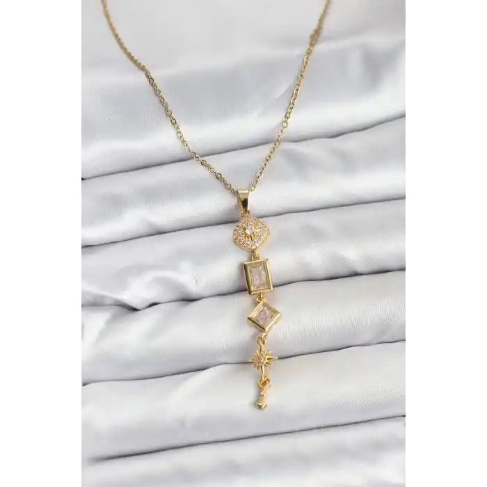 316L Çelik Zincir Gold Renk Kutup Yıldızı Enerji Model Kadın Y Kolye