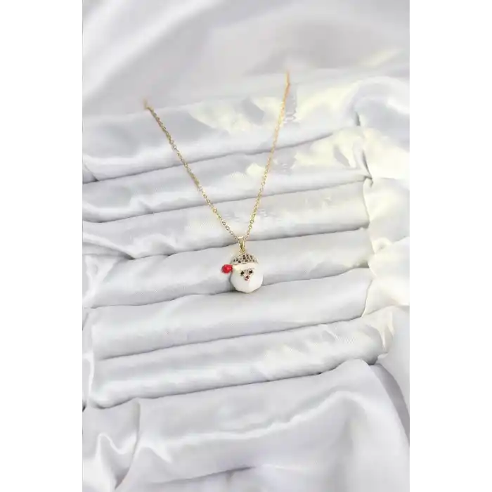 316L Çelik Zincir Gold Renk Şapkalı Kardan Adam Kafası Model Yılbaşı Temalı Kadın Kolye