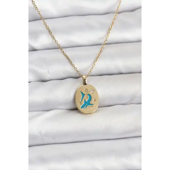 316L Çelik Zincir Gold Renk Shark Figür Kadın Kolye