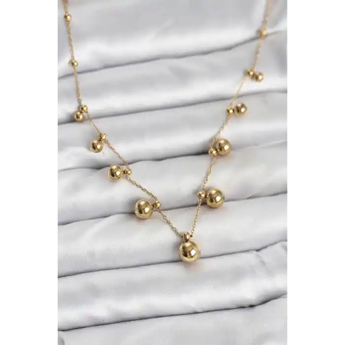 316L Çelik Zincir Gold Renk Topçuklu Kolye