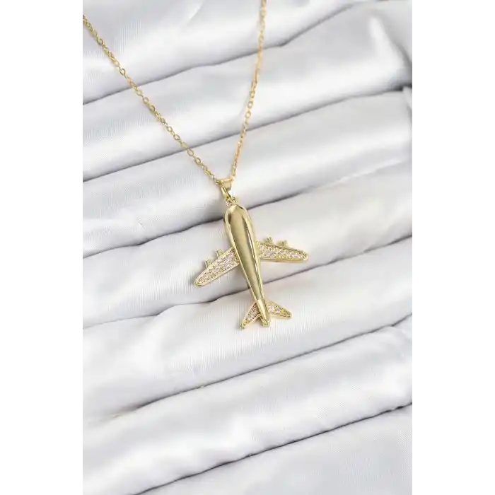 316L Çelik Zincir Gold Renk Uçak Model Kadın Kolye