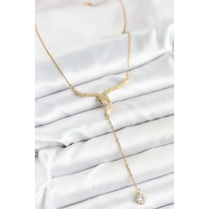 316L Çelik Zincir Gold Renk Yılan Model Y Kolye